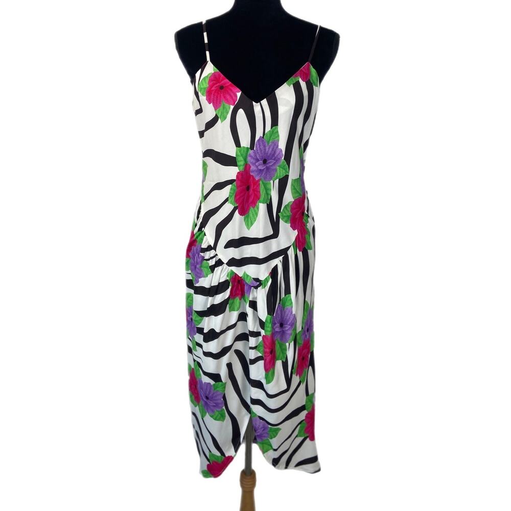 Vintage Stripe Floral 80's Vibes Slip Dress Made in USA - Women's 13